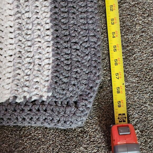 Beautiful handmade crochet blanket throw stripes greys and white rug - Picture 6 of 6